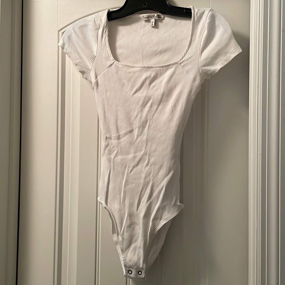 Express One Eleven White Ribbed Bodysuit